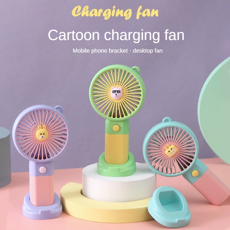 New Mini Handheld Electric Fan Cute Animal Shapes Big Wind Power with Base Students USB Rechargeable Portable Air Conditioner