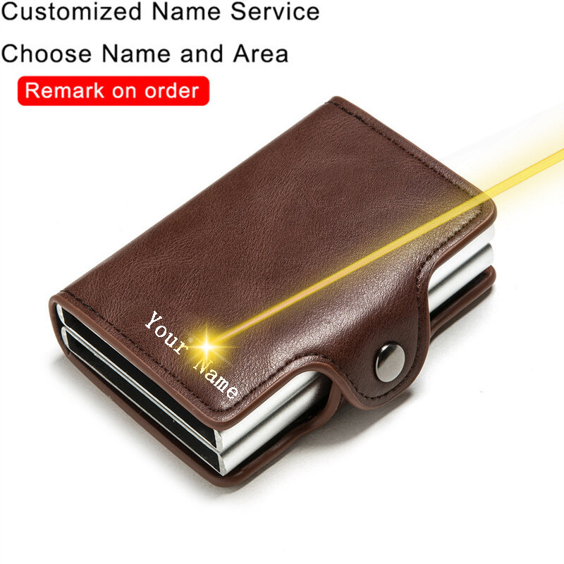 ZOVYVOL nome personalizzato RFID Blocking portafoglio da uomo porta carte di credito portafoglio in pelle porta carte di credito doppia scatola di metallo