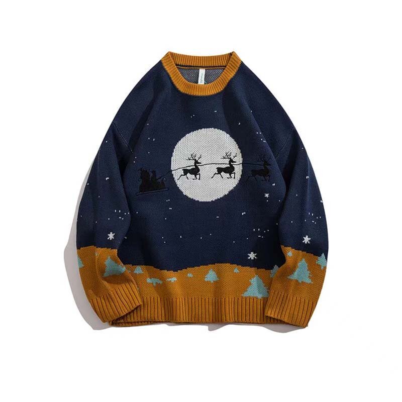 일본 캐주얼 스타일 가을 겨울 새로운 크리스마스 테마 크루넥 스웨터, 남성 패션 브랜드 느슨한 게으른 풀오버 니트 탑