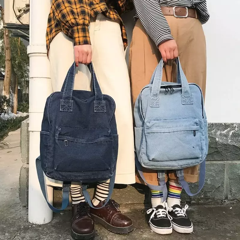 Mochila jeans vegana para mulheres, mochilas escolares simples e versáteis, mochila de grande capacidade para estudantes, adolescentes e meninas, casual e durável