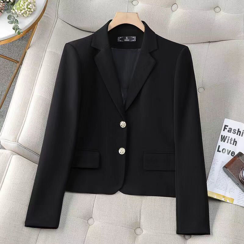 Lucyever-Blazer negro de manga larga para mujer, traje de oficina de alta calidad, Chaqueta con botones, moda coreana, Otoño, 2024