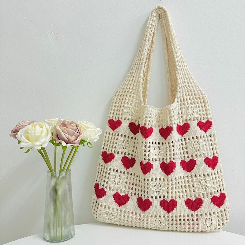 Hollow Knitted Handbags Casual Large Capacity Woven Beach Purses Handle Totes Shopping