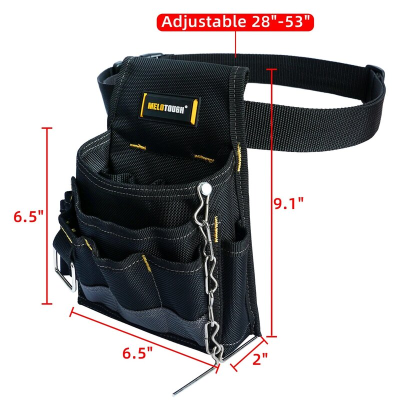 MELOTOUGH-Bolsa de herramientas para electricista, cinturón con Clip para cinturón, cadena de cinta eléctrica, múltiples bolsillos, organizador de herramientas