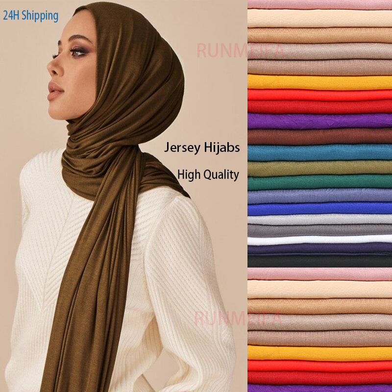 Шарф-тюрбан из модала и хлопка для женщин, модная длинная мусульманская шаль из хиджаб из Джерси хлопка, простой Мягкий головной платок, африканская повязка на голову, 170 х60 см