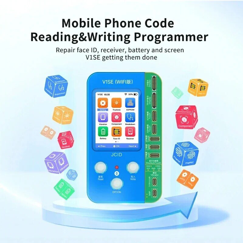 Mobile Phone Code Reading Programmer, True Tone, câmera traseira, Dot Matrix Repair Tools, iPhone 15, 14, 13, 12, 11, X, 8, JC V1SE