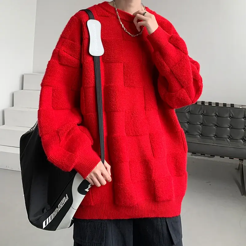 Suéter xadrez bordado para homens e mulheres, pulôver extragrande, design de rua, toalha sensorial, moda popular juvenil, casual, 2023