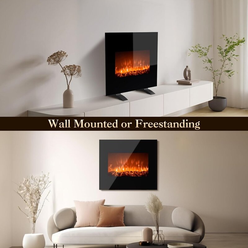 and Freestanding, Adjustable 10 Flame LED Colors, Log & Crystal Hearth Options, Remote Control, 12H Timer