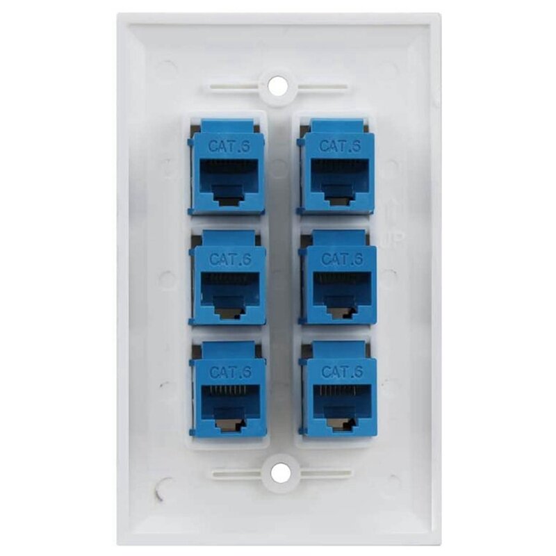 2X Cat 6 Ethernet Wall Plate 6 Port,Ethernet Wall Plate Female-Female Removable Compatible With Cat7/6/6E/5/5E