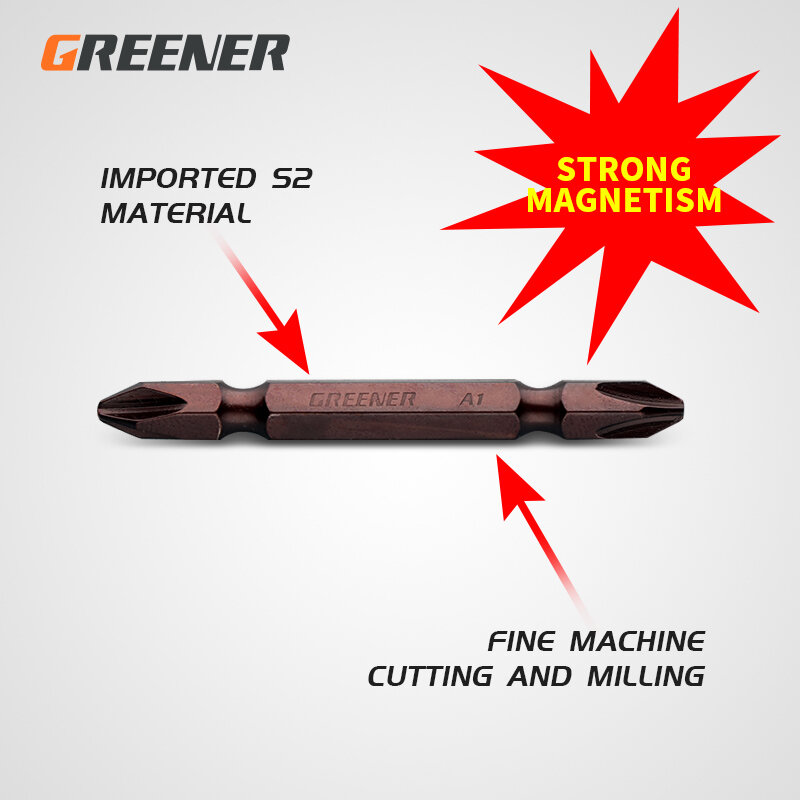 GREENER Batch Head Cross Electric Screwdriver Set High-hard Wind Bit Pneumatic Hand Drill Strong Magnetic S2 Baking Powder