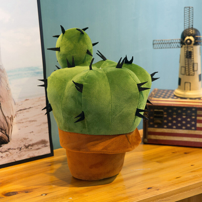 Simulación de planta de peluche suave, almohada de Cactus en maceta de juguete de Cactus verde, cojín de sofá de oficina, colgante de felpa para coche, decoración del hogar