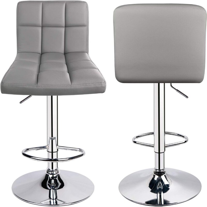 Барные стулья, современный Регулируемый поворотный барный стул с задней частью, набор из 2 предметов (из искусственной кожи Grey)