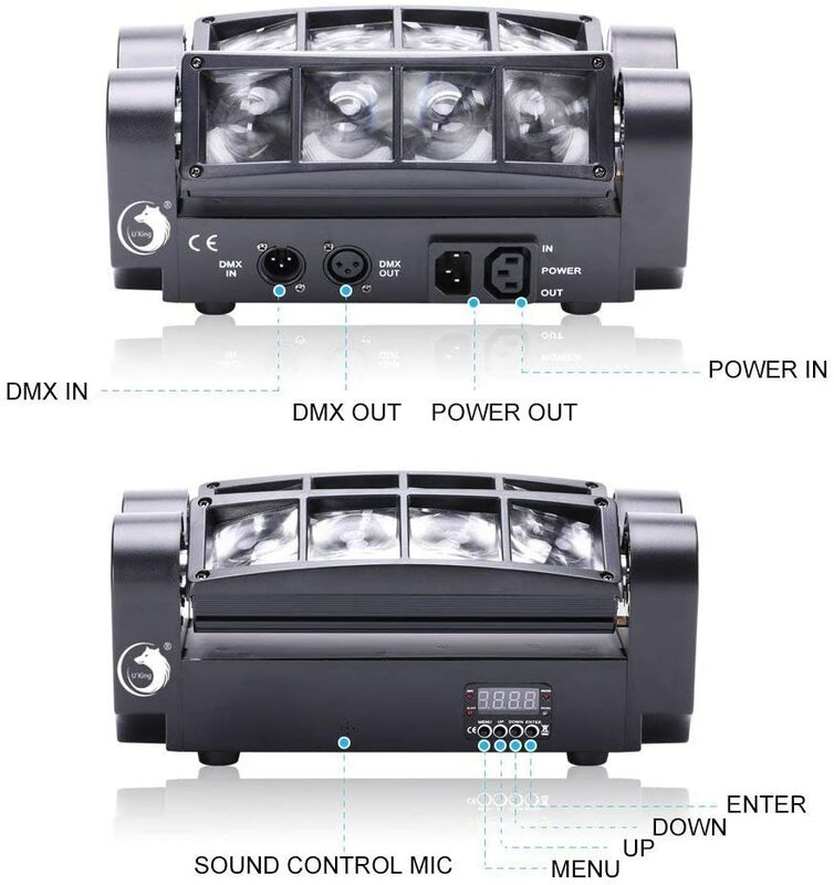 U' King-RGBW LED Stage Light, movendo luzes principais, feixe, iluminação Spider, 80W