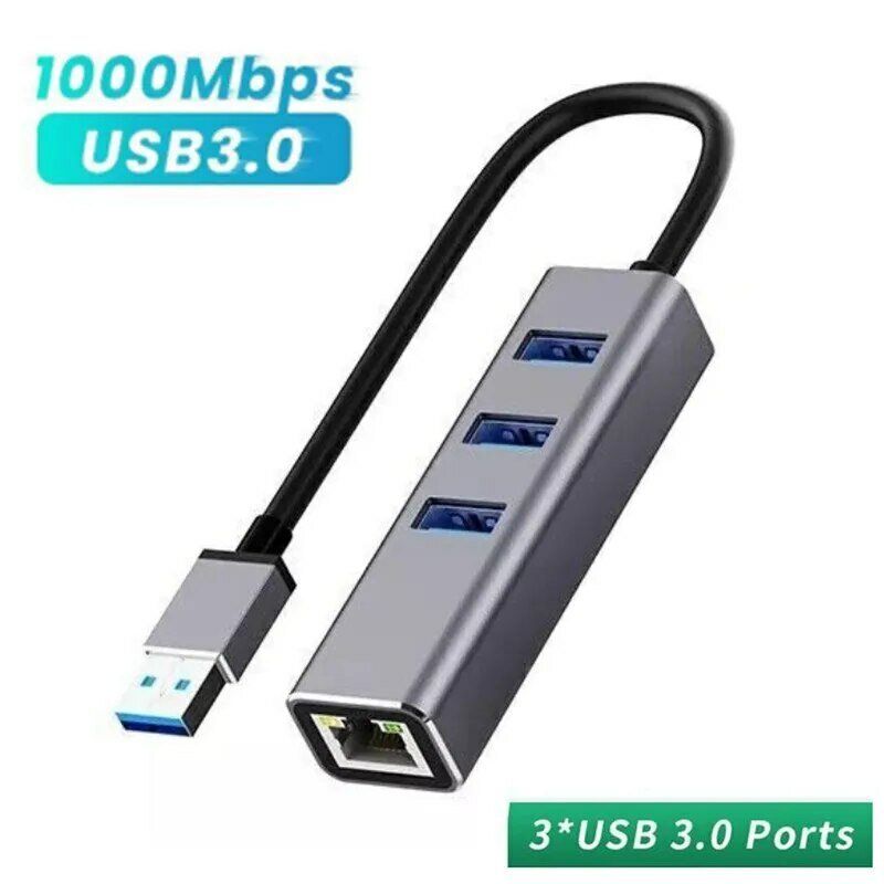 Adaptador de red USB 3,0 Gigabit Ethernet LAN RJ45 1000Mbps, Hub de 4 puertos con cable externo de alta velocidad, aleación de aluminio, PC, Mac, Windows