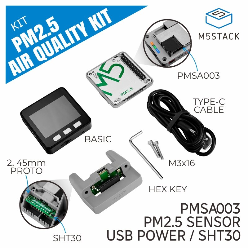 M5Stack Officiële PM2.5 Air Kwaliteit Kit (PMSA003 + SHT30)