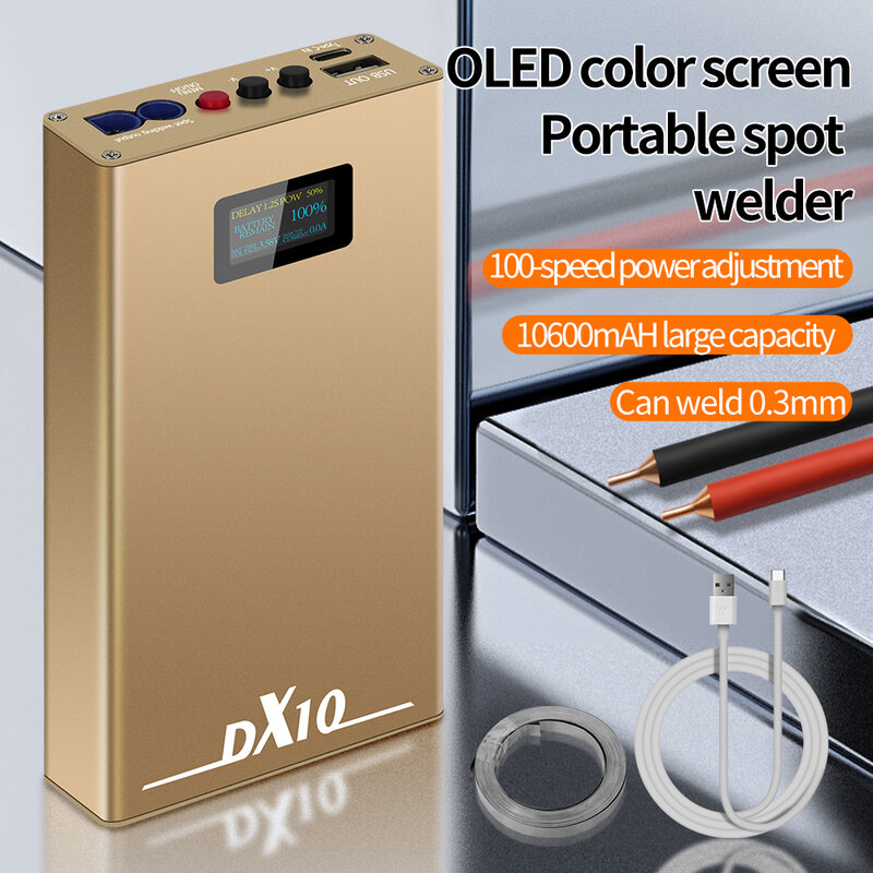 DX10 Tukang Las Titik Portabel OLED Baterai Dapat Disesuaikan Mesin Las Titik Alat Tukang Las 0.12/0.15Mm Nikel untuk 18650 8awg Pena Titik