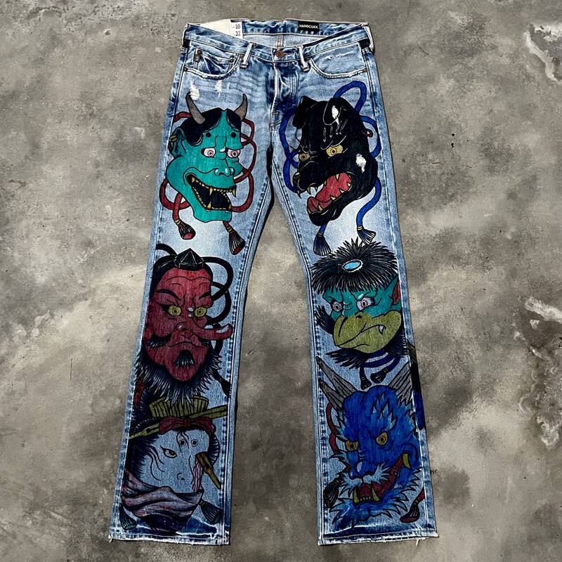 Джинсы-багги в стиле хип-хоп с принтом большой головы, джинсовые брюки в стиле Харадзюку, Y2k, с завышенной талией, широкие брюки, джинсы с широкими штанинами