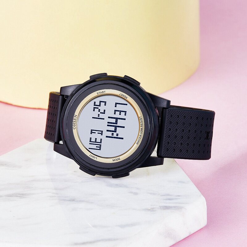 Ohsen Vrouwen Digitale Horloges Led Waterdichte Sport Elektronische Paar Horloge Golden Ultra Dunne Siliconen Horloge Relogio Feminino