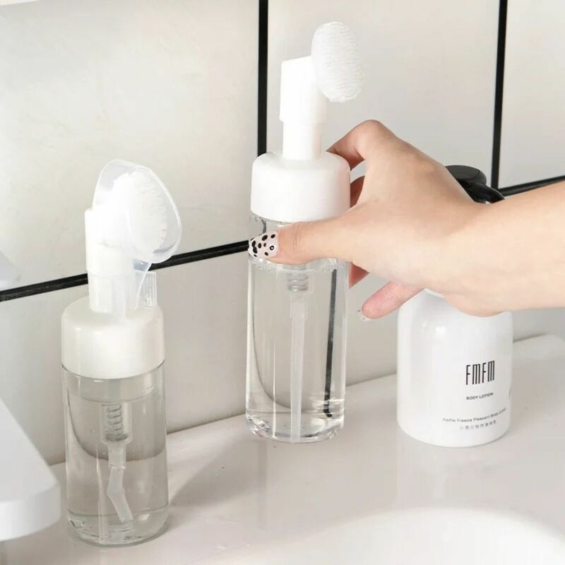 Botella de limpieza Facial vacía y portátil, botella de espuma de jabón con cepillo de silicona para limpieza Facial y Mousse, viaje, 100ml