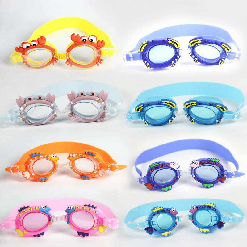 Детские плавательные очки с розовыми маленькими рыбками, Мультяшные очки для мужчин и девочек, детские водонепроницаемые противотуманные очки HD для плавания с крабом
