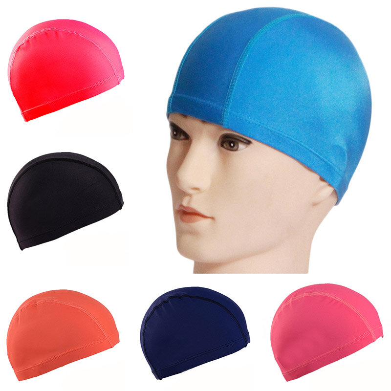Tampas de banho ultra finas para homens e mulheres, Caps de natação confortáveis, Elastic Nylon Ear Protection, Long Hair Swimming Hat, tamanho livre