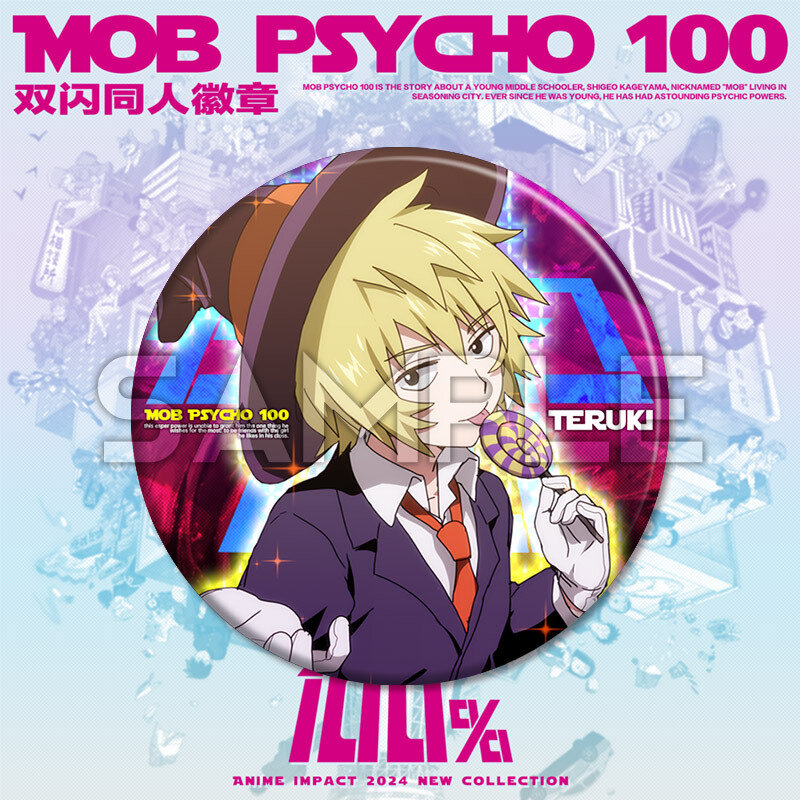 58mm Mob Psycho 100 Odznaka Mob Arataka Broszka Szpilki Anime Peryferyjny Element Flash Tornister Dekoracja Kolekcja Prezenty