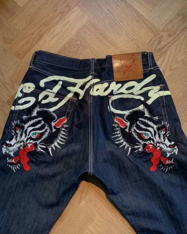2024 y2k Retro High Street Tiger Jeans europäische und amerikanische Street Hip-Hop Herren schlanke dunkle gerade lange Hosen Jeans für Frauen