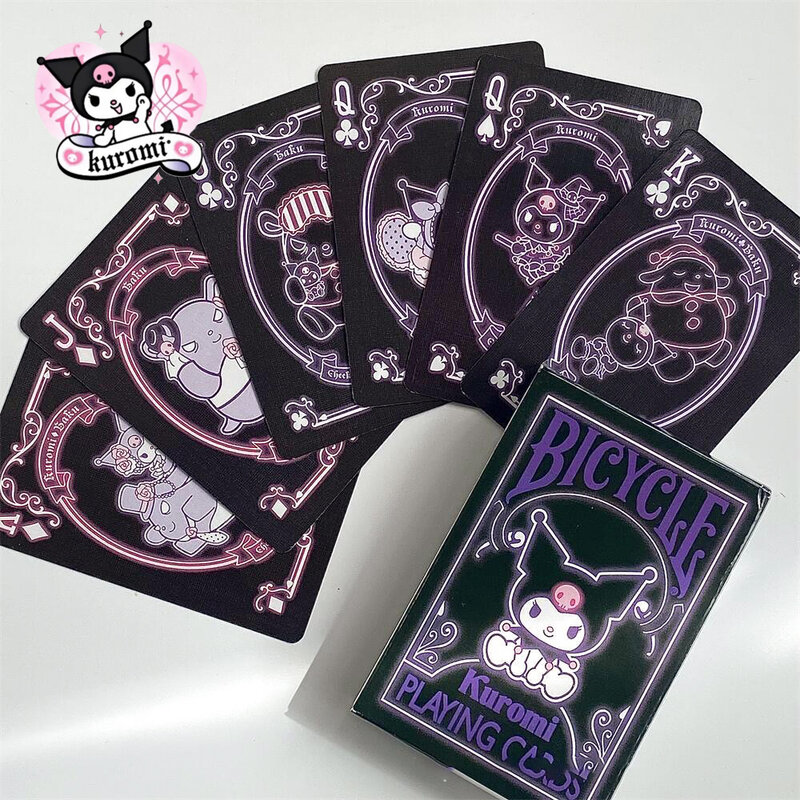 Kuromi Sanrio czarny karty do gry kreskówka Anime kreskówka nadruk Kawaii karty do gry pluszowe zabawki dla dziewczynek rozrywkowe prezenty