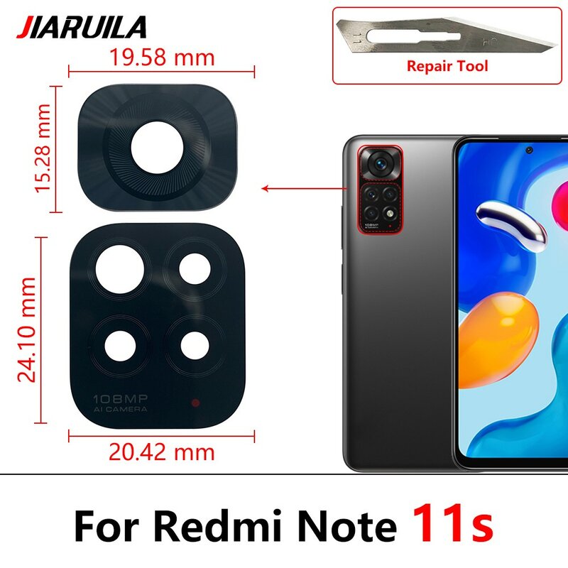 Lentille en verre de caméra arrière avec adhésif, lentille pour Xiaomi Redmi Note 8 Pro 7 9 9S 10 11 11s Pro 10s 8T 9A 9C Mi Note 10 10T Pro, 2 pièces