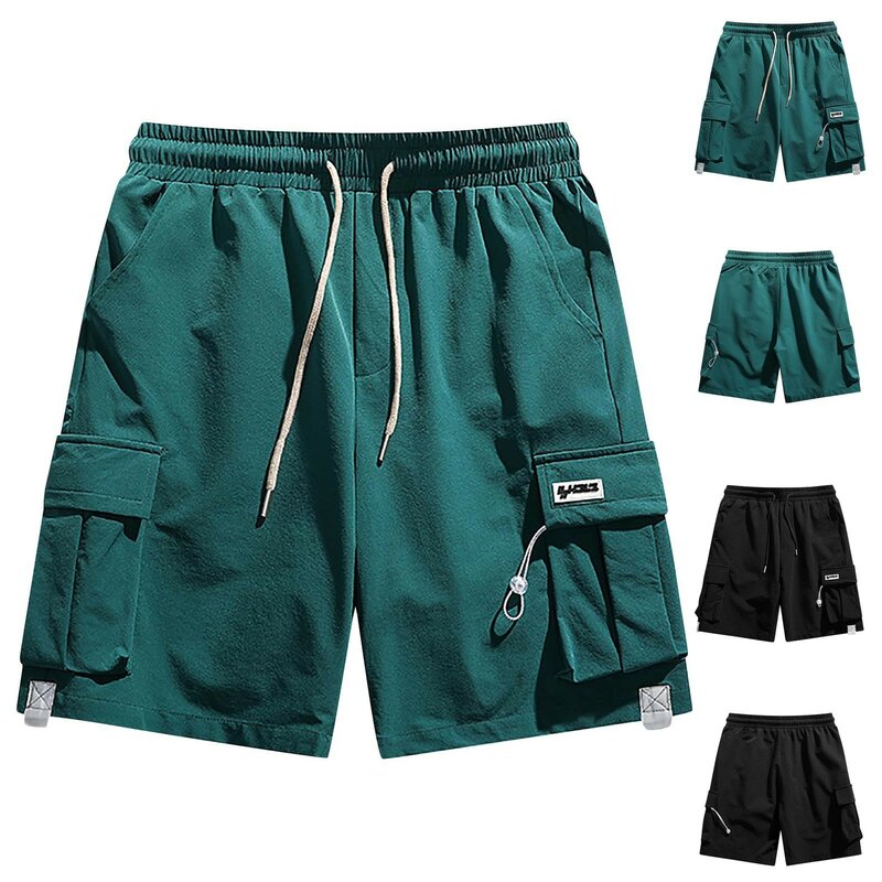 Mens Summer Cargo Shorts Loose Casual Multi Pocket Men Outdoor Jogging Cargo Pants Overalls Drawstring Board Shorts Pockets