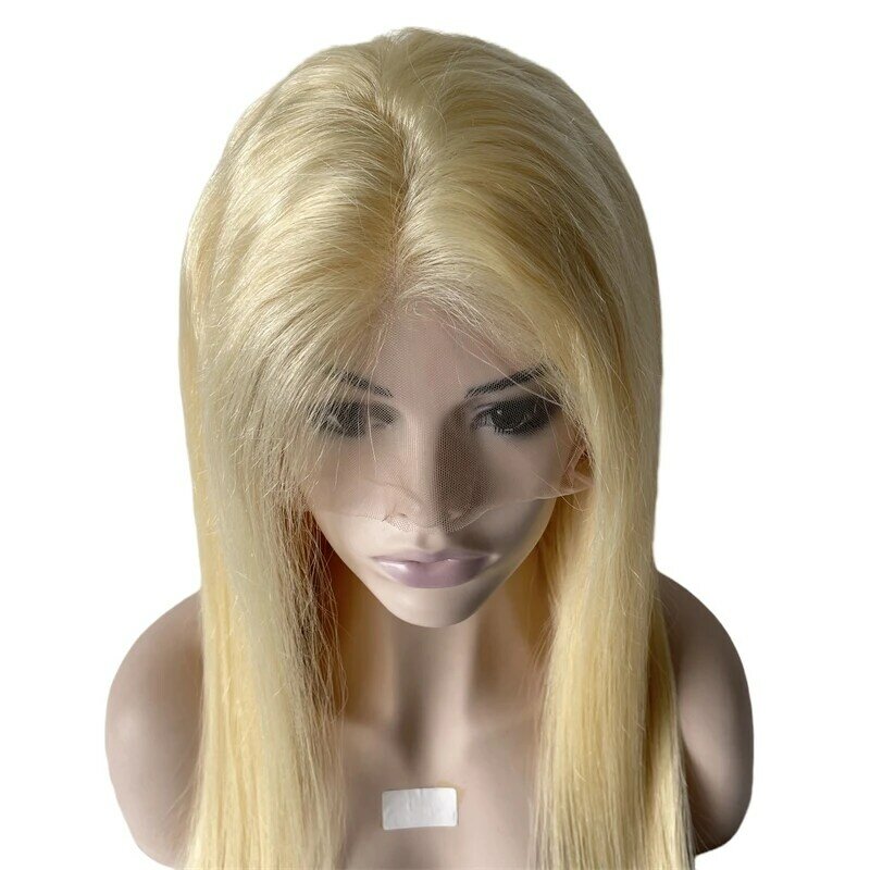 브라질리언 버진 인모, 금발 색상, #613 180% 밀도, 실키 스트레이트, 24 인치 긴 머리, 전체 레이스 가발, 백인 여성