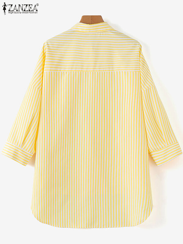 ZANZEA-blusa a rayas para mujer, camisa de manga larga con cuello de solapa, Estilo Vintage informal, Dubai, Turquía, otoño