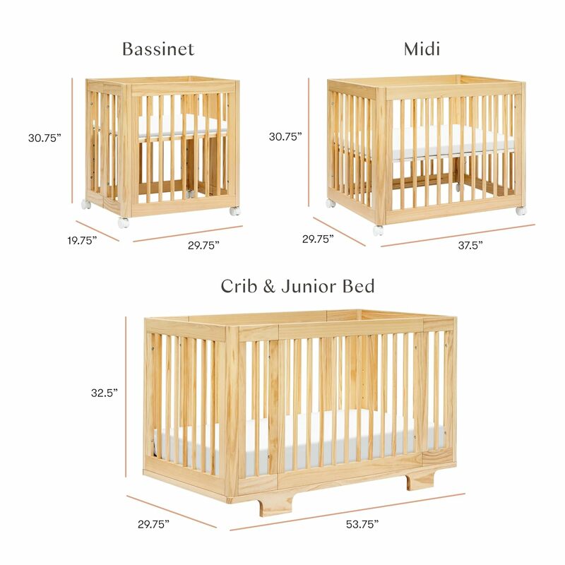 Babyletto Yuzu-سرير قابل للتحويل لجميع المراحل ، سرير كامل الحجم طبيعي ، معتمد من الذهب الأخضر ، محمول وقابل للتعديل