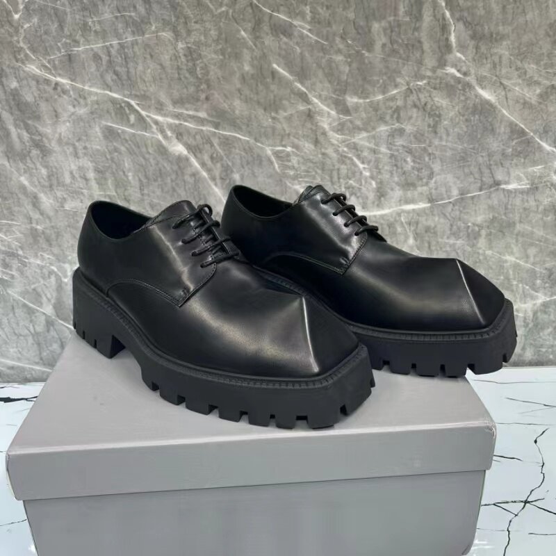 Zapatos de cuero genuino para hombre, calzado informal para exteriores, con plataforma de encaje y aumento de altura, color negro, novedad de 2024