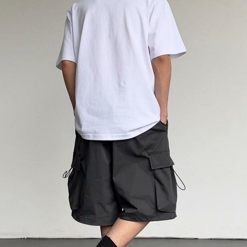 Шорты-карго мужские с эластичным поясом, повседневные однотонные свободные до колена, в стиле хип-хоп, летние