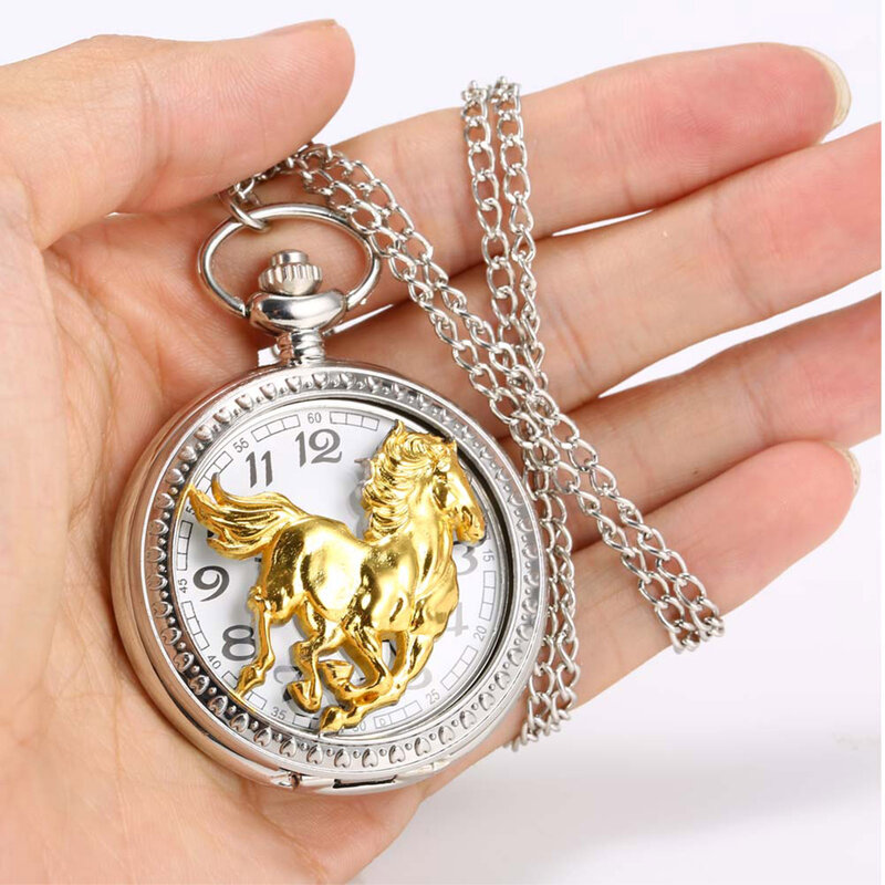 นาฬิกาจี้ตัวเลขอาราบิกวินเทจพร้อมสร้อยคอจี้สายโซ่นาฬิกากระเป๋าของขวัญสำหรับเพื่อนสมาชิกในครอบครัว