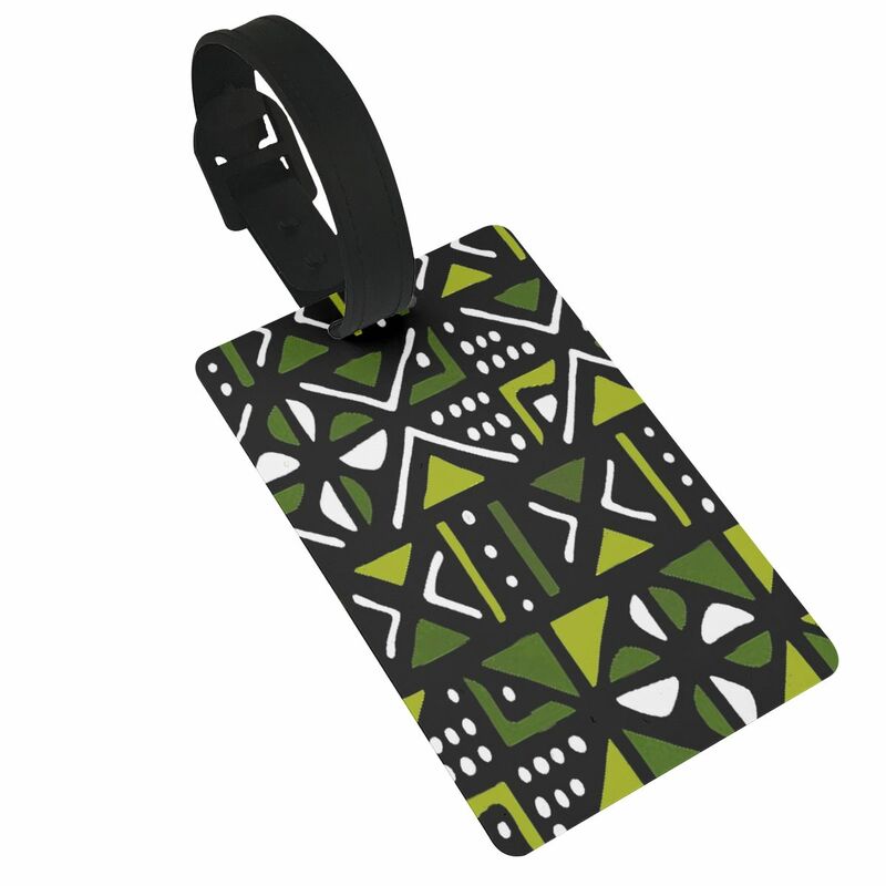 Lime Green Mudcloth African Tribal Print Luggage Tags Suitcase Accessories Travel Baggage Boarding Tag Portable Label Holder