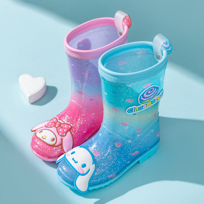 Anime New Colorful Princess Sanrioed Rain Boots Cartoon Character Kuromi Hellokitty Melody Boys Girls Long Boots Anti Slip Gift