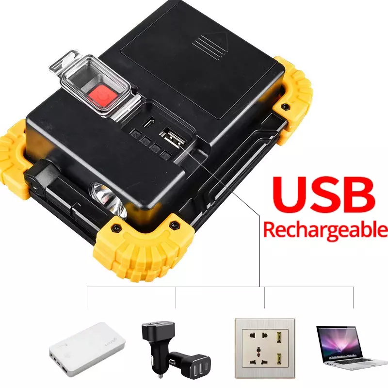 USB 충전식 LED 작업등, LED 휴대용 스포트라이트, 야외 캠핑 램프, LED 손전등, USE2 * 18650 배터리