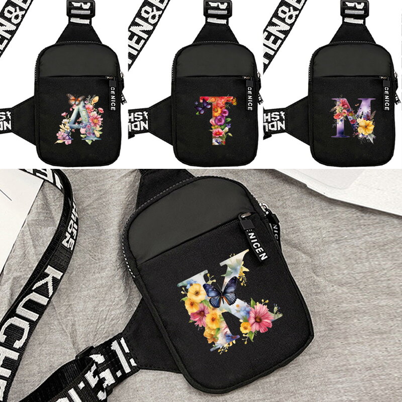 Men Sports Chest Pack Fitness Yoga Mini Chest Bag Wallet  Shoulder Crossbody Bag Butterfly Letter Initial Name A To Z Pattern