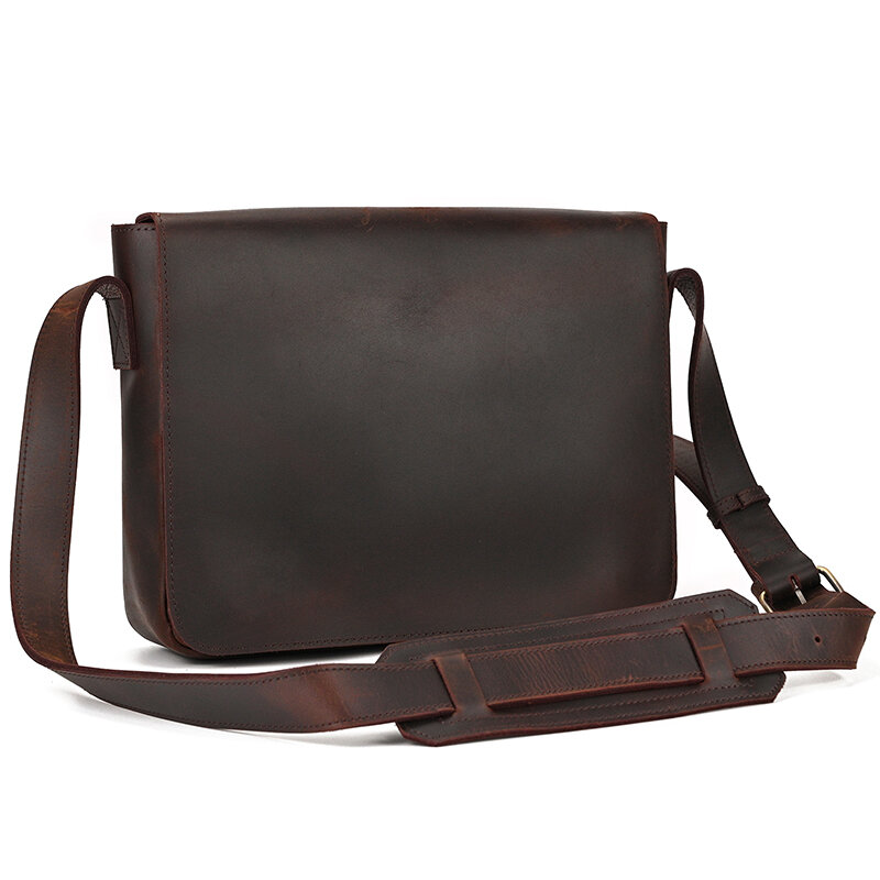 男性用のレトロな本革のラップトップバッグ,ショルダーストラップ付きのオフィスバッグ,茶色,ノートブック