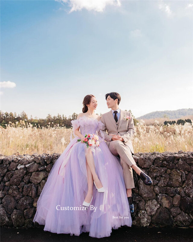 OLOEY-Fairy Lavender Tulle A Line Long Prom Dresses, Lady Garden Evening Gowns, Ocasião Formal, Festa, Sessão de Casamento, Coréia