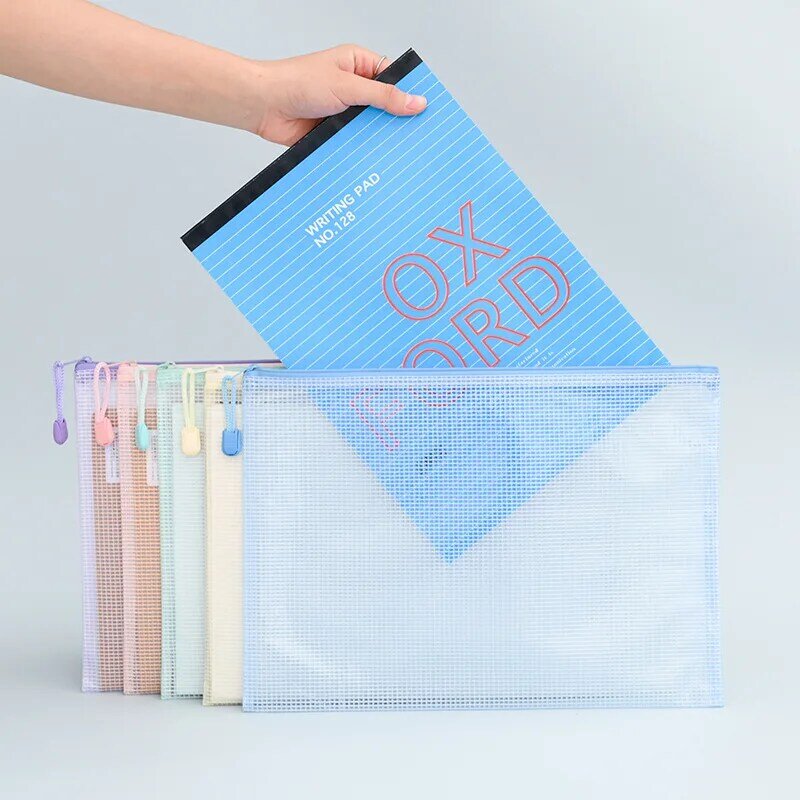 A4 Mesh Zipper Pouch Document Bag Clear Waterproof File Folders A4 School Office Supplies Pencil Case Stationery Storage Bags