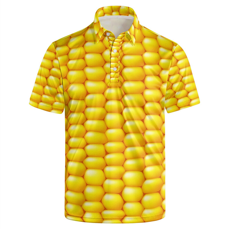 قميص بولو كاجوال قصير الأكمام للرجال ، قميص بأزرار ، قمم مضحكة مطبوعة ثلاثية الأبعاد من الذرة ، موضة ، جديد ،
