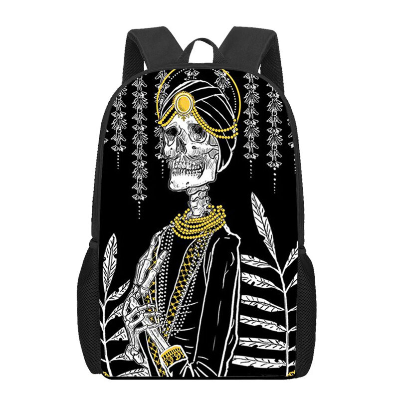 Death Tarot Mochila de crânio impressa para crianças, bolsa para laptop casual, mochila de ombro para adolescentes, meninas e meninos
