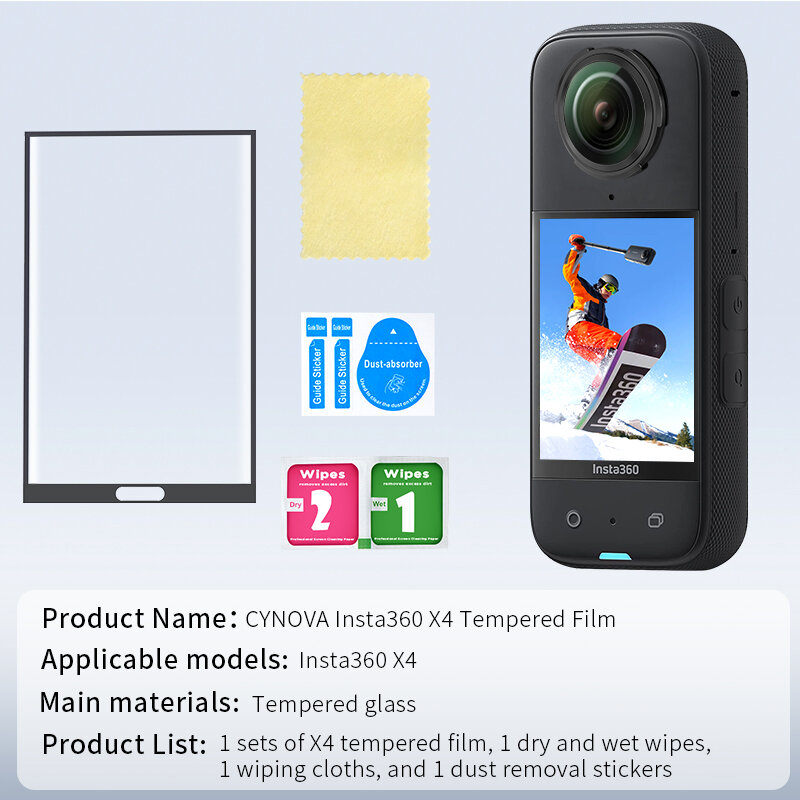 Funda de silicona con tapa de lente y película de vidrio templado para Insta360 X4, protector completo, suave