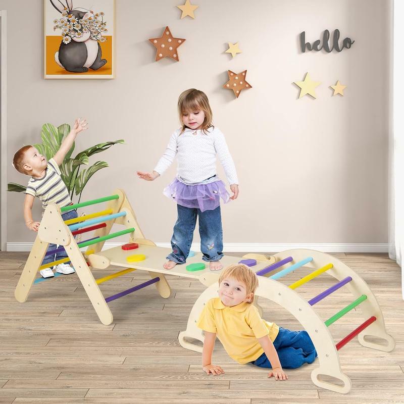 En Kinder Kletterer Spielzeug mit Trisori Holz bogen Kletterer Baiser Methoden, Kinder Dreieck