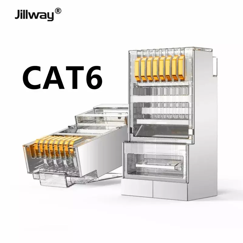Jillway Cat6 RJ45 Connector 8P8C Modulaire Kristal Hoofd Netwerk Kabel Plug Vergulde Categorie 6 Netwerk 1000M Connector 40Pcs