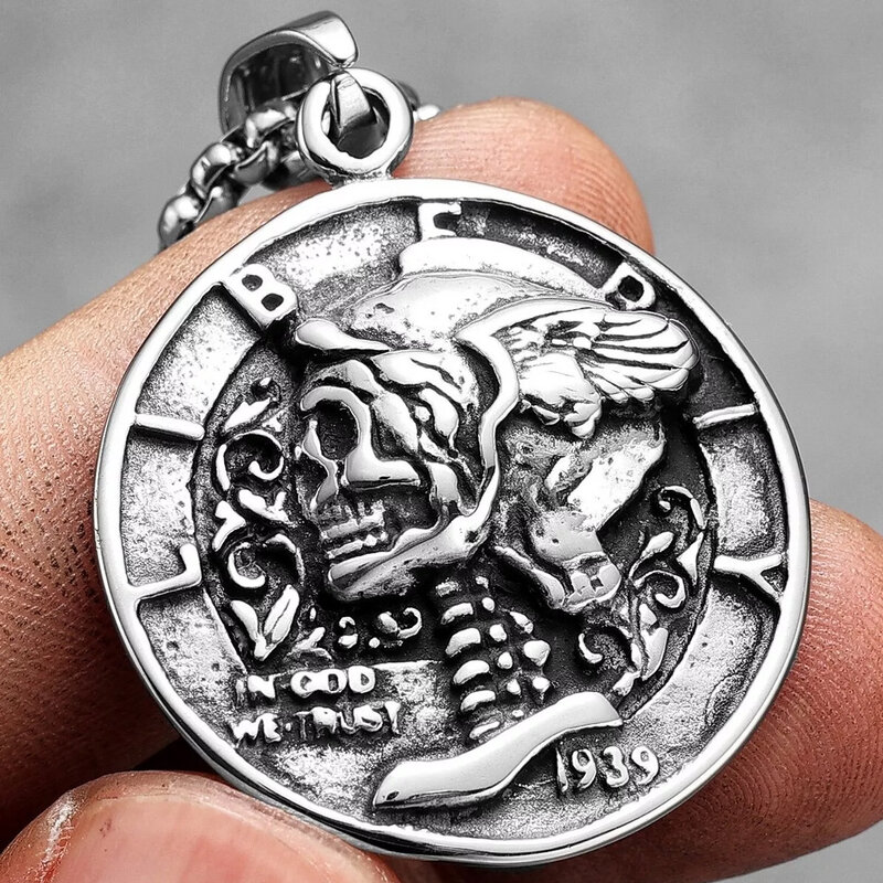 Men's Stainless Steel Skull Pendant Necklace Knight Punk Jewelry Best Gift Choice for Party Holidays