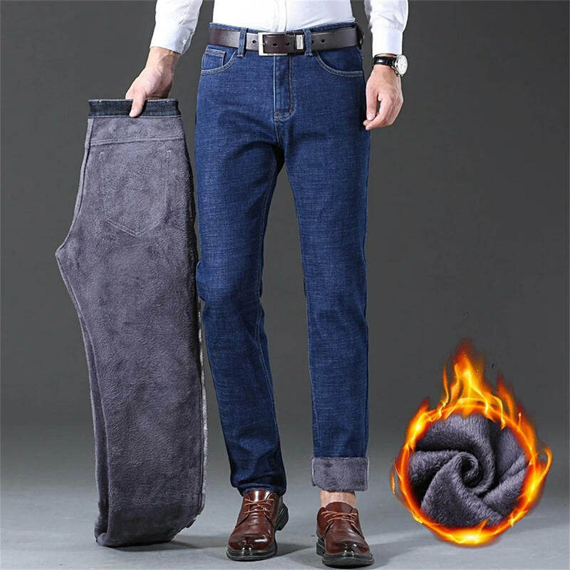 Мужские классические флисовые теплые джинсы на осень и зиму, утепленные бархатные облегающие деловые модные повседневные свободные Стрейчевые хлопковые джинсовые брюки