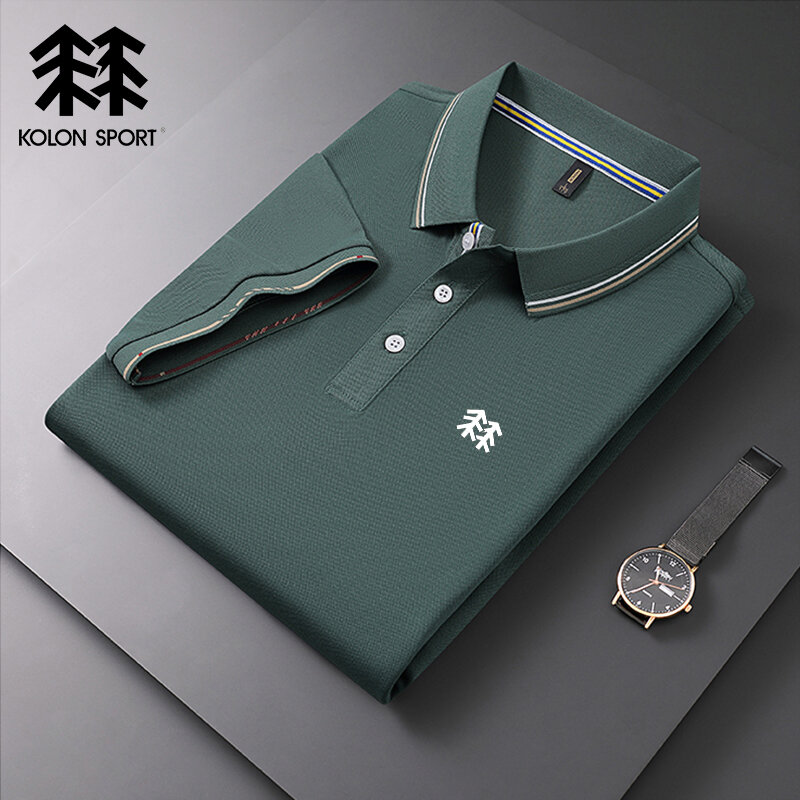 Kaus Polo bordir KOLONSPORT pria, kaus Polo bisnis kasual lengan pendek kualitas tinggi Musim Panas 2024